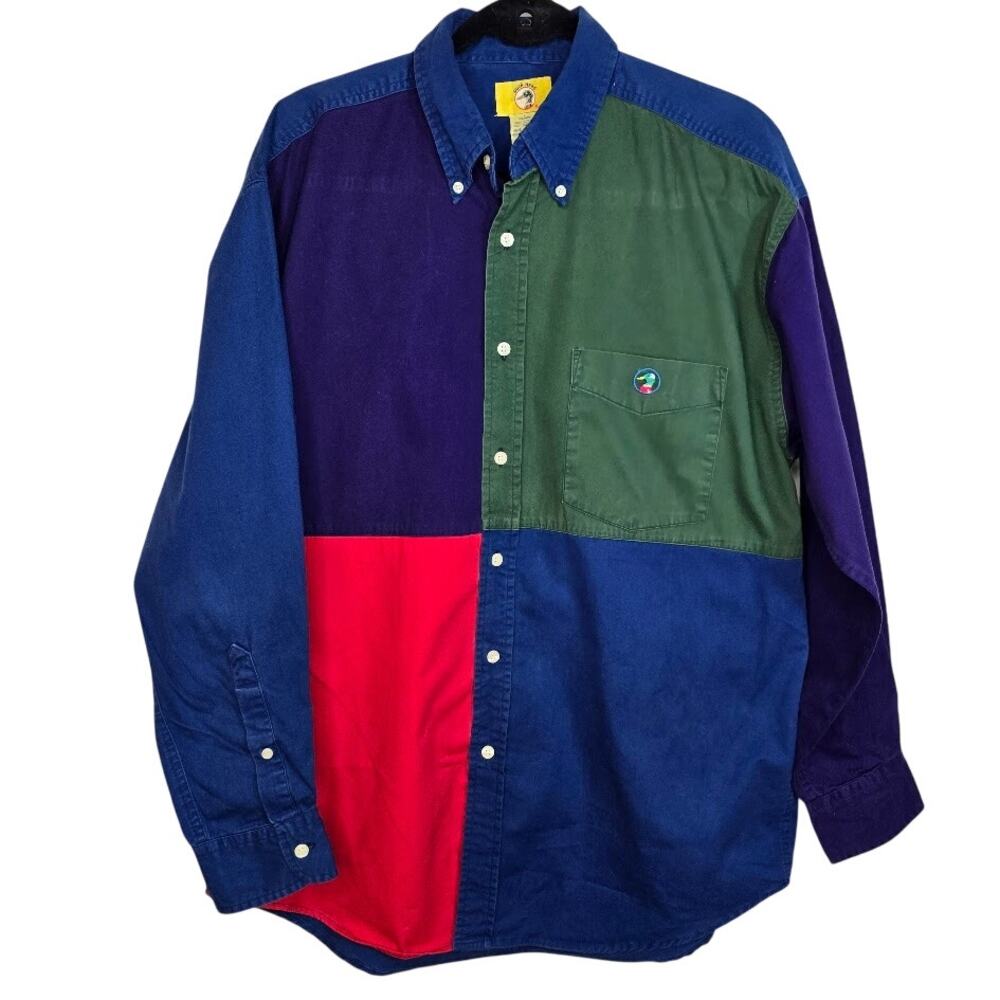 Vintage Duck Head‎ 100% Cotton Color Block Long Sleeve Button Up Shirt Mens L
